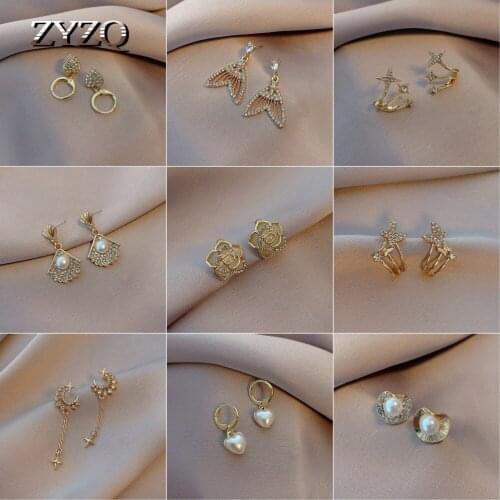ZYZQ Luxury Bridal Earrings Sweet Imitation Pearl Tassel Heart-shaped Earrings For Women Romantic Wedding Jewelry
