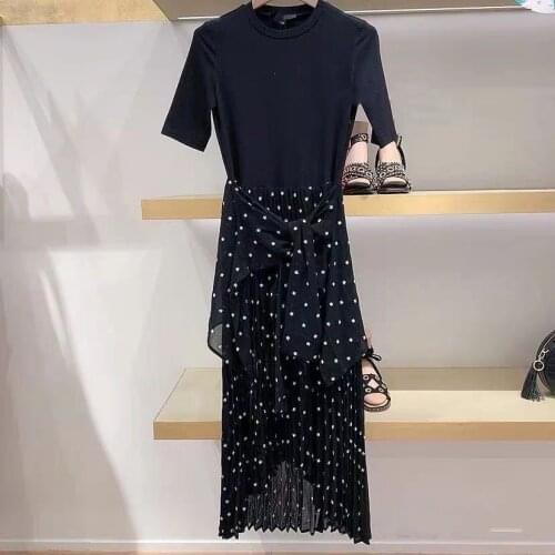 Womens black embroidery round neck dress French brand patchwork irregular lace casual elegant dress women