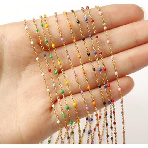 1m/lot Wrapped Rosary Wires Stainless Steel Cable Enamel Gold Plated Chain Link Bead for Jewelry Making DIY Necklace Bracelets