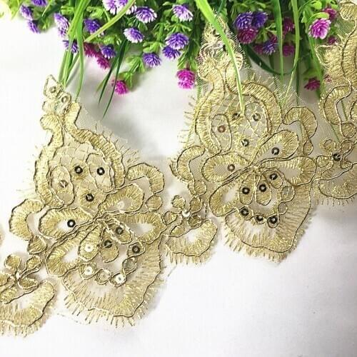 1Yard/lot Wide 12CM Golden sequins wavy design lace car bone beaded sequins lace wedding headdress costume dress lace SC071