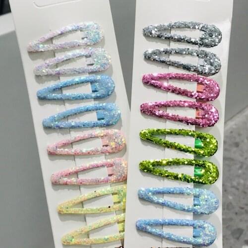 10Pcs/set 5cm Snap Shiny Hair Clips BB Hairpin Color Metal Barrettes for Baby Children Women Girls Styling Hair Accessories