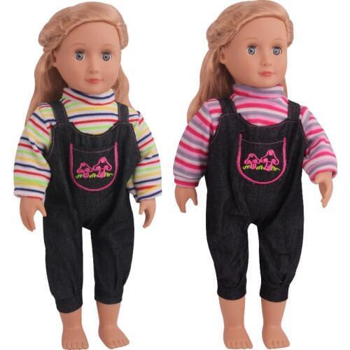 18 Inch American Doll Girls Clothes Striped T-shirts + Suspenders Newborn Baby Toys Accessories Fit 40-43 Cm Boy Dolls Gift c801