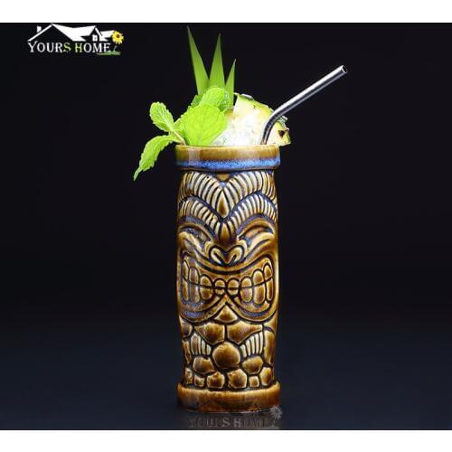 390ml Hawaii Tiki Mugs Cocktail Cup Beer Beverage Mug Wine Mug Ceramic Easter Islander Tiki Mug Bar Tool Barware