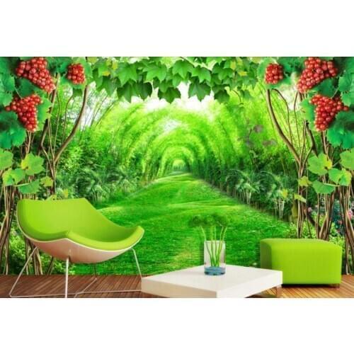 3D Grape Flower Frame Bamboo Forest Road wallpaers for living room bedroom 3D TV background wall