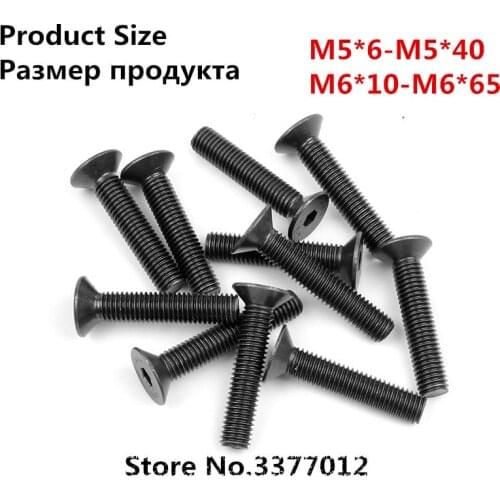 5pcs 10.9 strength Flat head hexagon screw M5*6-M5*40 M6*10-M6*65 Black countersunk head hex bolts