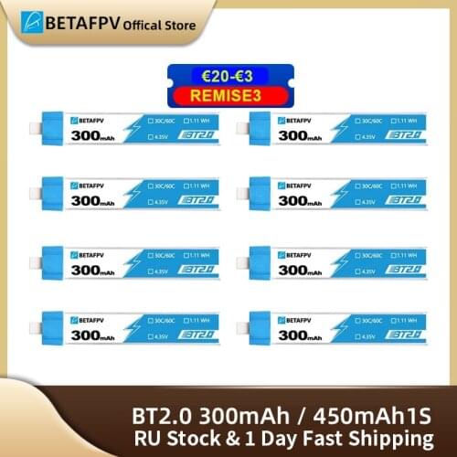 8PCS BETAFPV Drone Battery BT2.0 300mAh / 450mAh1S For BETAFPV Ceuts FPV Kit Racing Drone 4.35V 30C FPV Lipo BT2.0 Connector