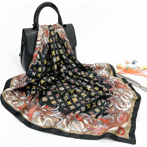 90cm Large Square Scarf Women 2021 New Silk Printing Silk Scarf Shawls for Ladies Scarf Headscarves Wholesale