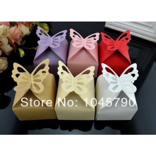 Free Shipping 50 X Champange/Gold Butterfly Candy Box Wedding Gift Box Party Deco Supply