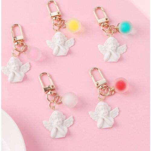 Hot White Wing Angel Key Chain Women Couple New Gift Car Key Ring Jelly Ball accessories Airpods Key Holder Jewelry