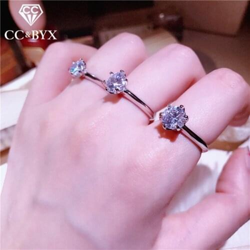 CC S925 Jewelry Rings For Women Silver Color 1.25ct Cubic Zirconia 6 Claws Wedding Ring Bridal Anel Drop Shipping CC633