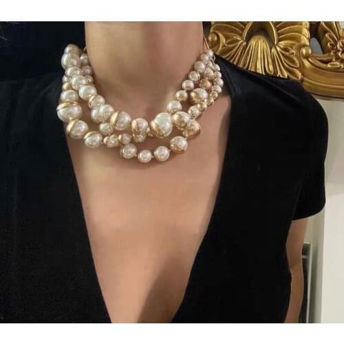 Trendy vintage personalized chain choker pearl necklaces for women party jewlery