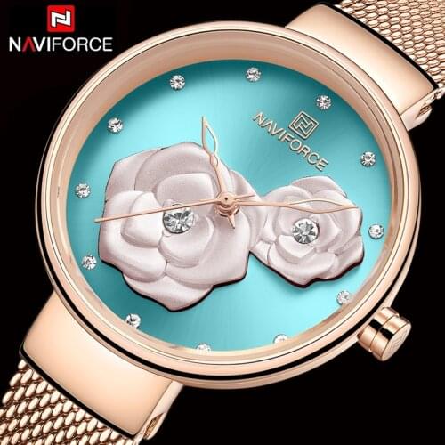 NAVIFORCE Beautiful Flower Design Watches Women Fashion Casual Crystal Wristwatch Ladies Watch Female Clock Womens Quartz Watch