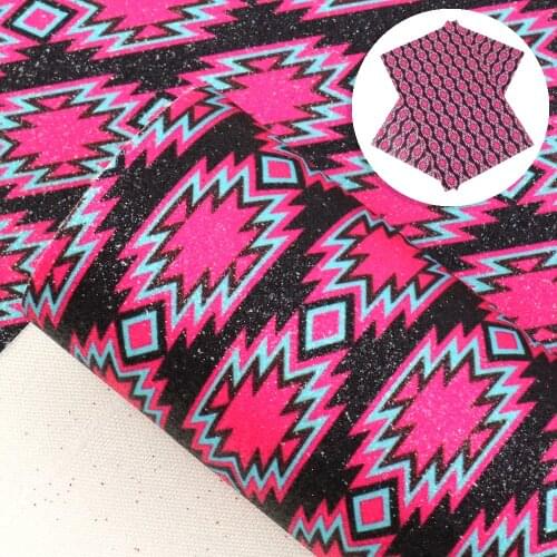 David accessories 20*33cm Geometric Printed Fine Glitter Synthetic Leather DIY Bow Bag Craft Faux Leather Fabric Sheets,1Yc10059