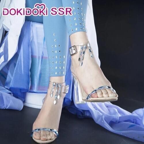 DokiDoki-SSR Movie Cosplay Elsa Dress White Sprit Princess Dress Costume Elsa Shoes