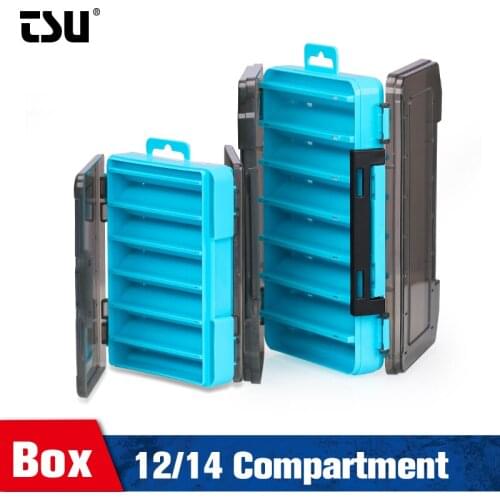 TSURINOYA Double Sided Plastic Fishing Lure Box 12 14 Compartment Large Capacity Hard Baits Box Fishing Tackle Accessories Box