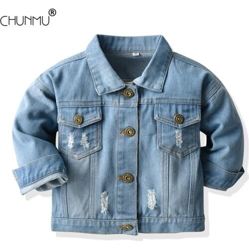 Boy Girl Denim Jackets Kids Ripped Holes Jeans Coat Children Fashion Outerwear Clothing Spring Autumn Boy Sport Clothes