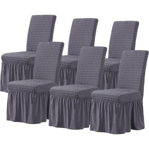 6 Pieces Stretch Ruffled Dining Chair Slipcover Protector For Restaurant