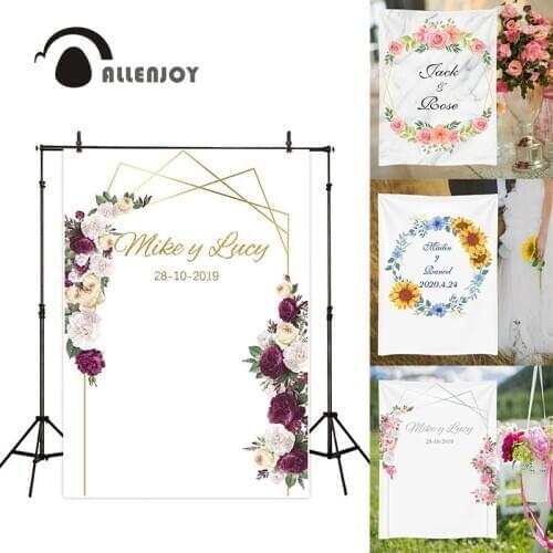 Allenjoy Wedding Photography Backdrops Floral Golden Frame Valentine 14 February Flower Photocall Custom Background Photophone