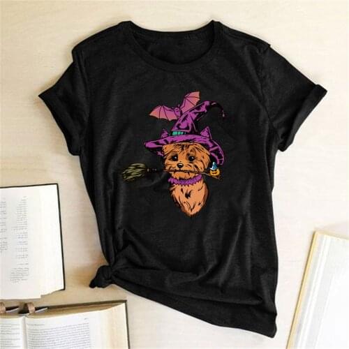 Dog Pumpkin Bat Printing Halloween T-shirts Women Summer Graphic Tee Fashion Round Neck Tops for Teens Harajuku Mujer Camisetas