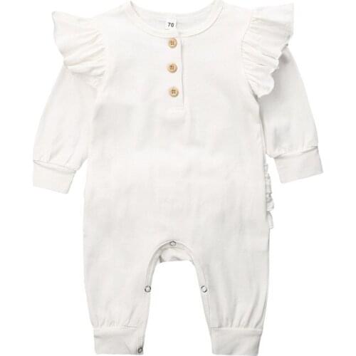 Newborn Baby Girls Winter Clothes Long Sleeve Button solid Ruffle Romper round neck lovely kids Toddler Jumpsuit one pieces