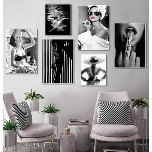 Beauty Wall Picture Painting Modern Home Decor Fashion Wall Art Black White Underwater Woman Print Sexy Female Canvas Art