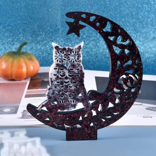 M2EA DIY Epoxy Resin Mold Desktop Owl Decor Ornament with Display Base Silicone Mould