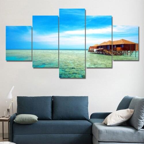 Maldives seaside scenery 5 pcs Modern Home Wall Decor Canvas Picture Art HD Print Painting On Canvas for Living Room