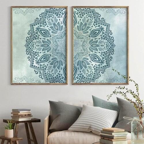 Mandala Beige Canvas Poster Modern Abstract Painting Bohemian Decorative Frameless Interior Wall Islamic Art Picture