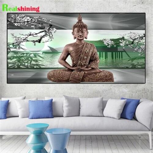Buddha Green Bamboo Plum flower Large Diy Diamond Painting Full Square Round Drill 5d Diamond Embroidery Kit Wall Decor N2113
