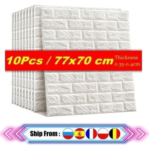 10pcs 3D Wall Sticker Imitation Brick Bedroom Decoration Waterproof Self-adhesive Wallpaper For Living Room Kitchen TV Backdrop