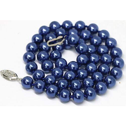 New dark blue south sea shell simulated-pearl fashion round beads 8,10,12,14mm elegant women chain necklace jewelry 18inch B1497