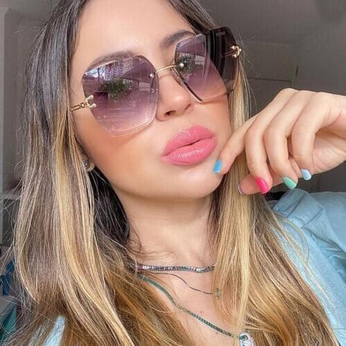 Cutting Rimless Square Sunglasses For Women Vintage Oversized Alloy Gradient Sun Glasses Female Fashion Frameless Eyewear Uv400