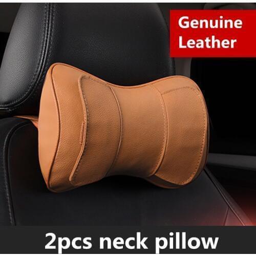 Genuine Leather Car Seat Headrest Pillow Black Auto Neck Support Head Cushion Pillows PP Cotton Seats Accessories Car Styling