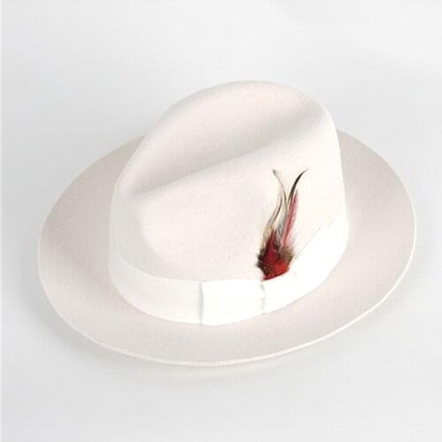 X4009 Wool British Jazz Hat Temperament Hats Performance Cap White Gentleman Hats Unisex Wool Fedora Hat