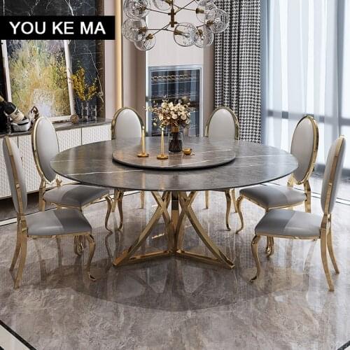 Mild luxury marble round Nordic dining tablewith turntable modern minimalist stone round table and chair combinationinsWind