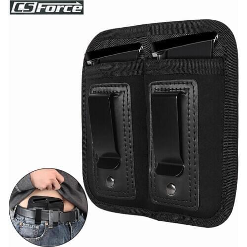 Tactical Double Magazine Pouch Holster Pistol 9mm Concealed Carry Mag Case with Clip Glock 19 21 Beretta 92 Handgun Mag Pouch