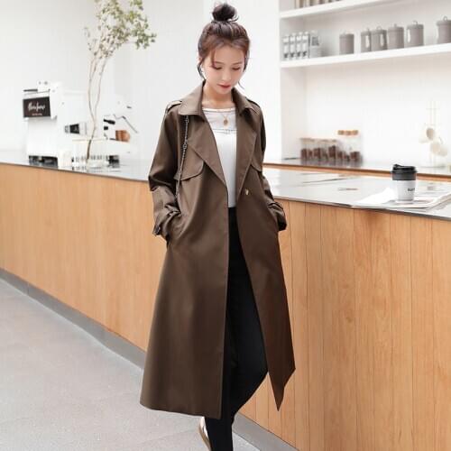 Temperament British Style Coat Female 2020 Spring Autumn New Korean Fashion Mid-Length Loose All-Match Elegant Woman Windbreaker