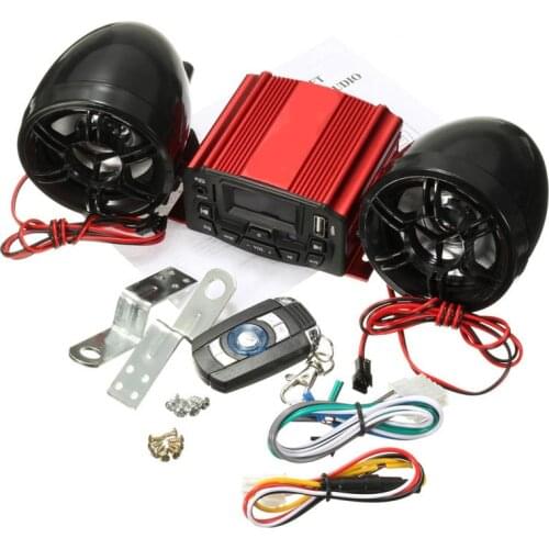 Red 12V Universal Sound System SD USB MP3 Motorcycle Audio Remote Control Stereo 2 Speakers Waterproof FM Motorcycle Radio