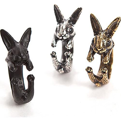 Vintage Hippie Chic Rabbit Bunny Animal Rings for Women Girls Open End Adjustable Size Charm Gift Fashion Hip Hop Jewelry