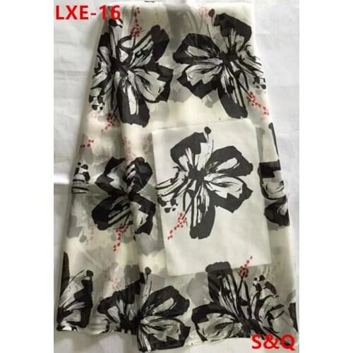 High quality popular 5yard african 100% silk chiffon lace fabric for lady dress stretch high-class printed silk fabric LXE-16