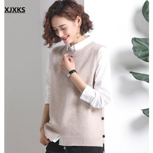 XJXKS 2021 spring autumn new high-end wool knitted sleeveless sweater women pullover comfortable women sweater vest