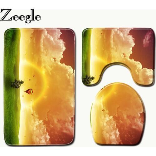 Zeegle Bath Mats Bathroom Sky Printed Toilet Mat Bathroom Rugs Anti-slip Bathroom Floor Mat Bath Carpet Absorbent Cover Toilet