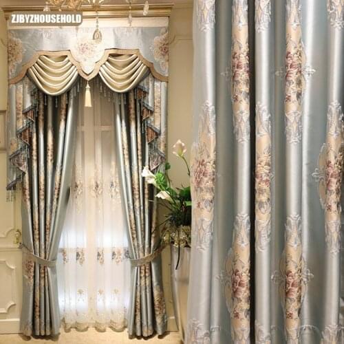 European Style Curtains High-precision Embossed Jacquard Semi- Blackout Curtain Cloth for Living Room Bedroom and Dining Room