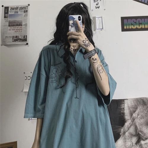 Cartoon letter printed short sleeve T-shirt womens summer loose simple Harajuku top