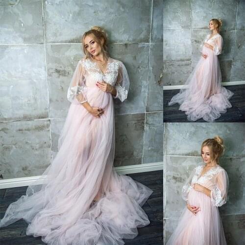 Plus Size Maternity Night Robe Lace Appqiued Floor Length Party Sleepwear Custom Made Nightgowns Robes