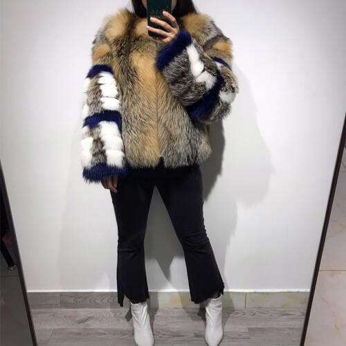Women natural fur coat ladies real fur coat fox fur coat