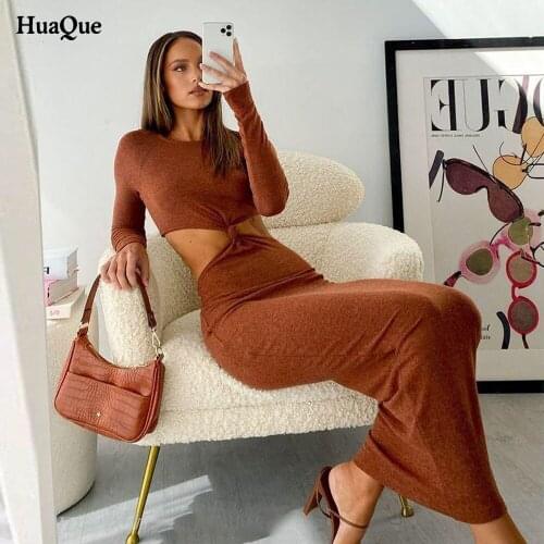 Womens Party Dress Waist Hollow Holiday Knitted Long Skirt Womens Party Long Sleeve Dress Elegant Sexy Party Tight Dress