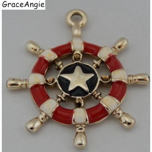 8pcs /pack Fashion Women Jewelry Charms Necklace Pendant Rose Gold Red Rudder Alloy Charm Jewelry Making 27*23*2mm Man Gift50332