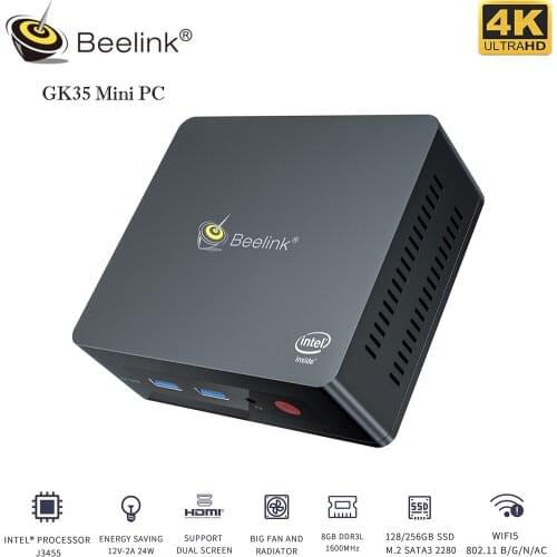 Beelink GK35 Mini PC Intel celeron J3455 4GB SSD 64GB Quad core 8GB RAM 128GB/256GB Windows 10 dual WIFI HD Desktop office PC
