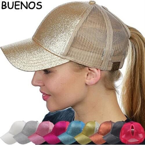 BUENOS 2019Glitter Ponytail Baseball Cap Women Snapback Hat Mesh Caps Messy Bun Summer Hat Female Adjustable Hip Hop Hats CE0579
